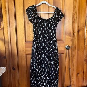 Black floral maxi dress with leg slit